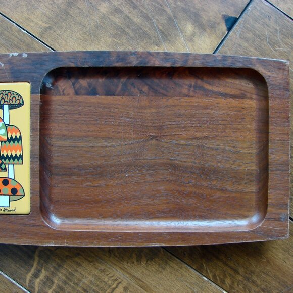 Vintage MCM Wood Charcuterie Cheese Serving Tray Georges Briard Mushroom - Picture 5 of 6